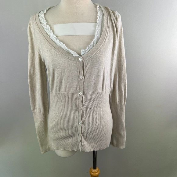 🌿4/$35🌿 TRISTAN Beige Button‎ Down Cardigan (XL) - Picture 2 of 8